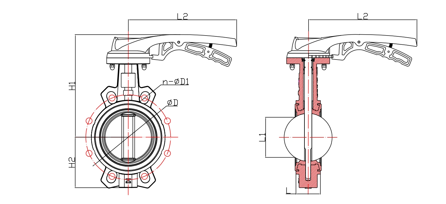無靠背對夾手柄蝶閥
