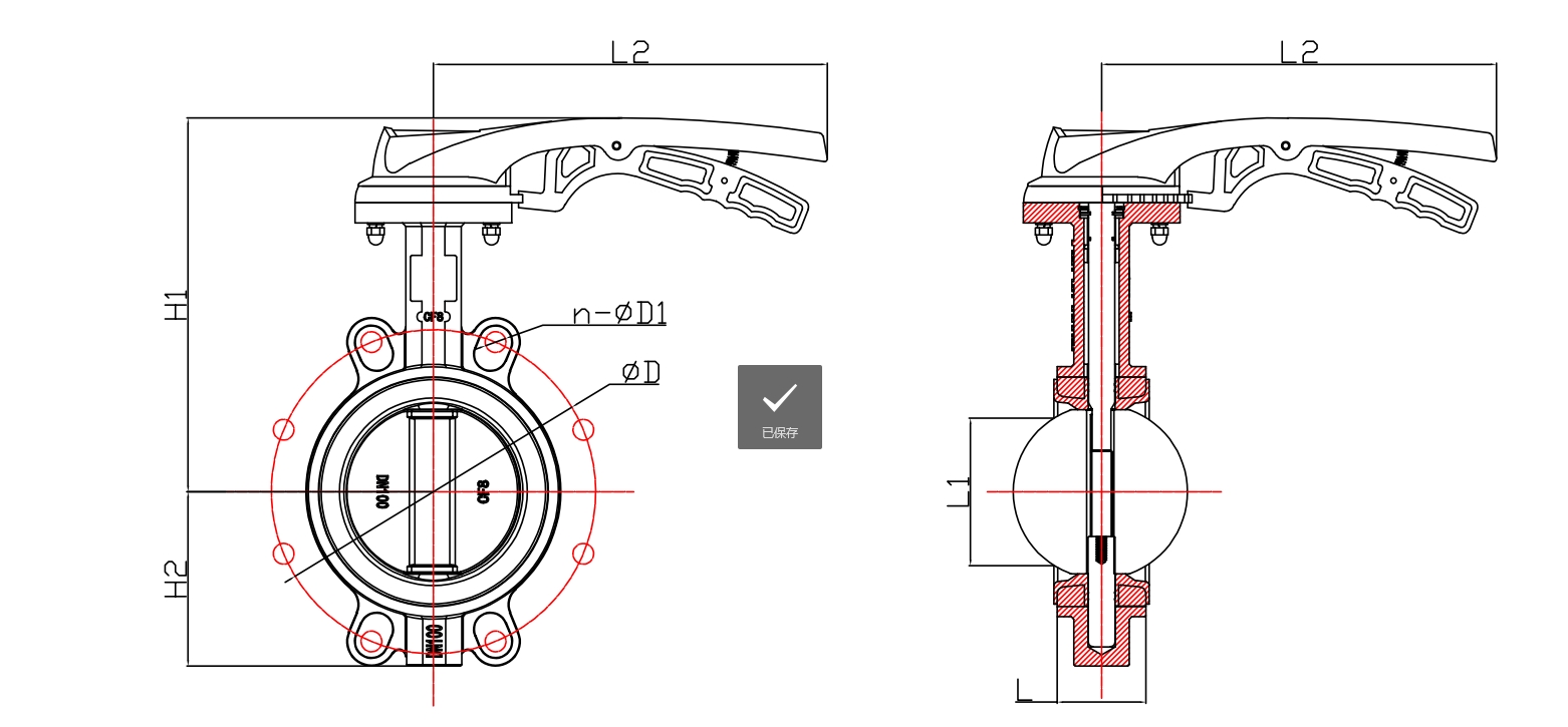 有靠背不銹鋼對夾式手柄蝶閥